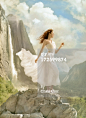 High-Res Stock Photography: Caucasian woman overlooking rural landscape