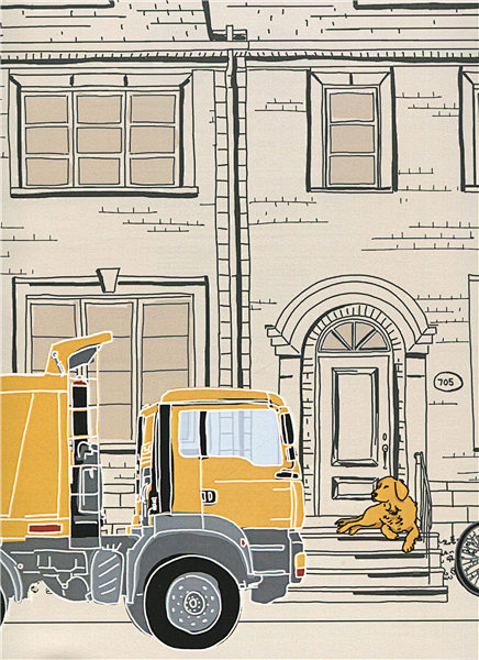 卡通儿童房卡车房子墙纸图片