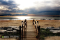 日落海滩木桥高清摄影背景图片素材