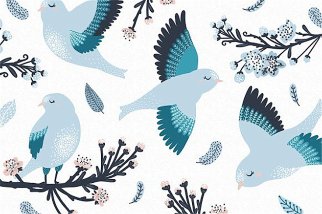 动物手绘文艺燕子彩色卡通小鸟装饰图案PN...