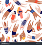 People on a beach. Swim jumping into the water. Summer rest vacation. Seamless vector pattern