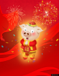 猪年卡通2019红色喜庆红包发财小猪031模板平面设计