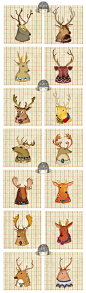 隐身少女Alice插画 2012.4《爱丽丝的鹿》画了14只不同品种的鹿 儿童绘本 形象设计 鹿角 项链