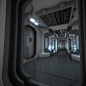 corridor number nine zillion, laboratory, spaceship, cyberpunk, future, futuristic interior