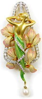 Art Nouveau enamelled gold, diamond and pearl brooch-pendant c.1900@北坤人素材