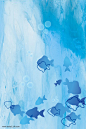 夏日清凉卡通手绘蓝色深海鱼背景h5