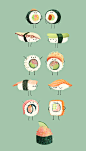 SUSHI FRIENDS Drawing & Brush Set : I've acquired a taste for sushi in the past few months, and I made a brush set inspired by the textures of different rolls!  These are some drawings done with them. The brush set is now available on gumroad! https:/