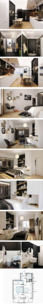#我爱我家# Natalia Akimov对这座50平米的单身汉公寓进行设计，让黑与白的对比成为整个空间的亮点，充满活力又带着独特的魅力！http://t.cn/RvGWsoK