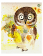 11x14 signed Fine Art Print "Owl" adorable watercolor painting colorful big eyes speckled barn owl cute Canadian artist kids room Oladesign