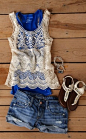 Lacy tank over solid color tank, jean shorts and sandals. ... | Love ❤