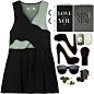 A fashion look from August 2015 featuring black cut out top, black heel shoes and black glasses. Browse and shop related looks.