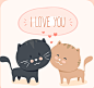 可爱卡通情侣猫咪矢量素材，素材格式：AI，素材关键词：爱心,爱,猫,情侣,猫咪