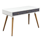 Diamond Sofa - Two-Tone Retro 3-Drawer Desk Table - Midcentury Retro Sonic 3-Drawer Desk  provides a stylish work space or accent table for your home's decor. With the White Cabinet and Gray Drawer Fronts, the cool two-tone effect is stylishly highlighted