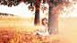 People 1920x1080 trees fall leaves sunlight wreaths white dresses sitting women outdoors