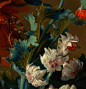 17世纪荷兰花绘大师Jan van Huysum油画作品的细节。 ​​​​