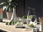 CRATE & BARREL Ona Large Pitcher and Glasses : 3d set of glass tableware, available in different combinations of liquid and glasses.