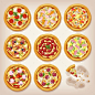 Various pizzas vector collection. Pizza set. Cartoon style icon. Restaurant menu illustration.