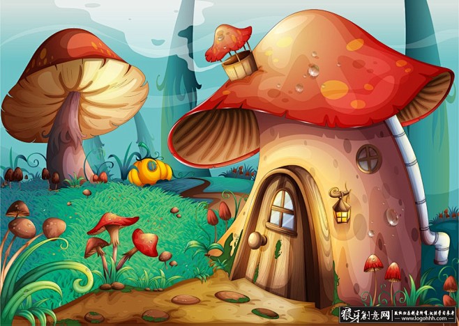 [绘画素材] AI插画蘑菇房 童话背景 ...