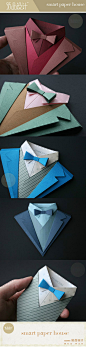 意大利纸品公司Fedrigoni最近推出了一本折纸小册子，教给用户如何通过五颜六色的纸按照书上的模板折出男士服装。