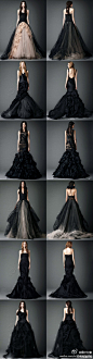 婚纱女王Vera Wang在2012新季带来一系列暗黑系手工定制婚纱“黑色美人鱼”。