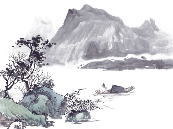 中国风水墨山水png素材背景透明元素