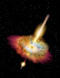  Hypernova! - Gamma rays burst from either pole of a shattered star undergoing a hypernova explosion. © Don Dixon, 2005.