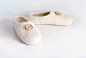 Felted Slippers - hand knitted felt slippers in natural creamy white wool, wooden button