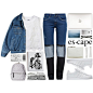 A fashion look from April 2015 featuring white tank top, blue jackets and cutout jeans. Browse and shop related looks.