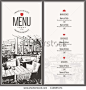 Restaurant menu design. Vector menu brochure template for cafe, coffee house, restaurant, bar. Food and drinks logotype symbol design. With a sketch pictures and crumpled vintage background