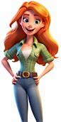 long Shot,front view,white background,a young beautiful disney girl, laughing happily, smile mouth, mouth open,long orange hairs,soft light,Pixar cartoon style, 3D,casual game art style,best quality, 8K