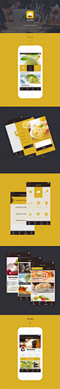 分享美食的app界面设计 时尚黄色元素美食APP移动端手机交互页面设计作品欣赏 创意配色