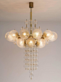 Large Chandelier in Brass with Structured Glass | 1stdibs.com