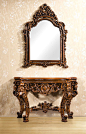 欧式家具  橡木树脂雕花镂空定制玄关台装饰镜组合