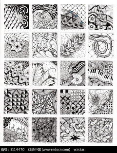 柔和的南风采集到印度海娜手绘-几何纹样图案手绘线稿