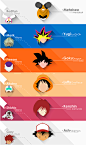 Flat Design | Personajes del anime  : Diseño de los personajes principales y antagonistas de algunas series del anime llevados al minimalismo 