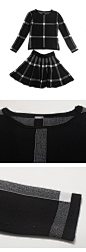 Edamon2015春装新款女装英伦风时尚修身格子拼色针织衫半裙套装女-tmall.com天猫