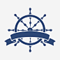 蓝色控制方向的丝带logo舵盘图案 https://88ICON.com 方向 转向 船 航向 船尾 船尾舵 船舵 中国造船发明 蓝色船舵logo 舵盘