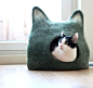 Too, too cute and must have!  It ships from Lithuania ~ Cat bed - cat cave - cat house - eco-friendly handmade felted wool cat bed - green with natural white - made to order