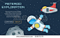 Flat vector web background on the theme of asteroid exploration. Modern flat illustration with text