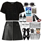 A fashion look from October 2014 featuring short sleeve t shirts, black a line skirt and classic black pumps. Browse and shop related looks.