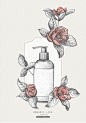 鲜花玫瑰 按压嘴瓶 洗护用品 自制原料 淡彩手绘 美妆手绘插画PSD 平面设计 绘画插图