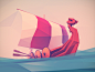 Low Poly Viking Boat 维京战船维京龙头战舰 low poly 低面低多边形lowpoly卡通图片