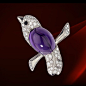 Cartier bird on a branch brooch.  White gold, diamonds, amethyst and onyx by rosiete@北坤人素材