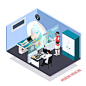 Advanced medical technologies isometric composition with robotic assisted mri scanner diagnostics tests controlled by operator vector illustration