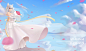 Anime 3000x1787 anime anime girls wedding dress animal ears long hair gray hair flowers blue eyes