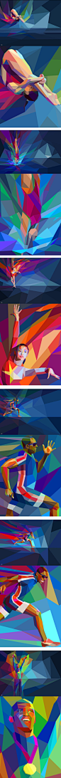2012年伦敦奥运会主题插画，切割面视觉风格。希腊雅典视觉设计师Charis Tsevis作品..