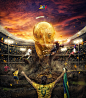 Brazil 2014 World Cup : Timelapse: https://www.youtube.com/watch?v=U0UtyFXw2cgConcept Art for the Fifa World Cup Brazil.I wanted to do something epic, something with the world cup bursting out of the picture. The scene depicts the cup rising through the s