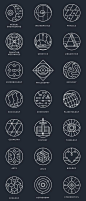 Collection of conceptual marks, representing different scientific areas.Available for purchase in outline and colored variations.