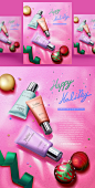圣诞节化妆品海报PSD模板Christmas posters template#ti289a9303 :  