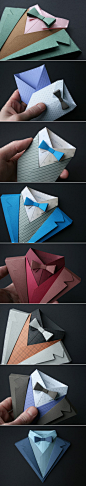 [必备：男士西装搭配色彩学] 通过折纸来进行色彩搭配，既巧妙又精致，实用度与美学感兼具。快保存起来吧～